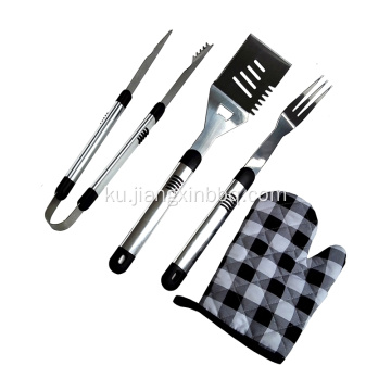 4 PCS Stainless Steel BBQ Amûrên Amûrên Set